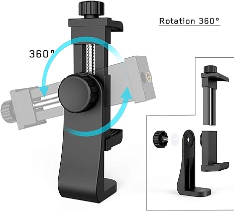 TECHONTO 360° Rotating Cell Phone Holder Adjustable Clamp Tripod Mount Adapter for Smartphones